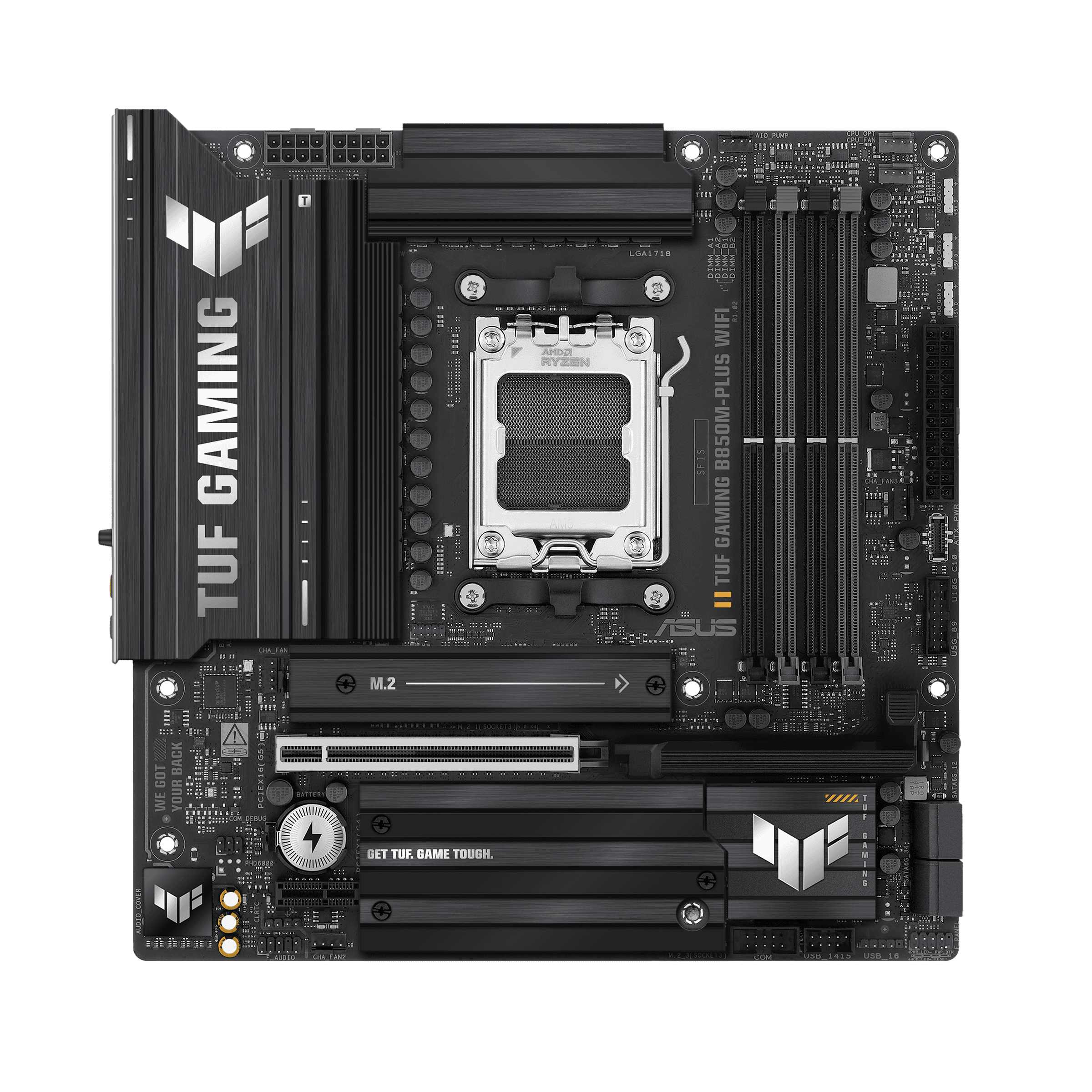 ASUS TUF GAMING B850M-PLUS WIFI motherboard, front view.