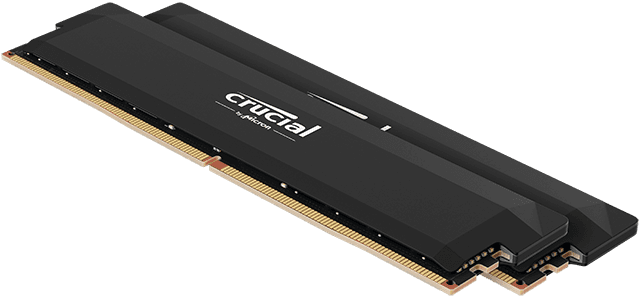 Crucial Pro Overclocking DDR5 kit photographed from a three-quarter angle.