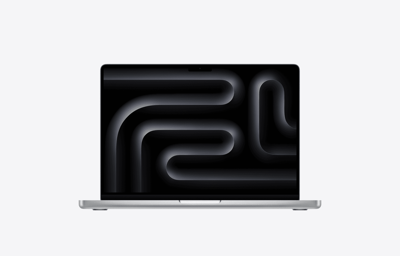 Silver 14-inch MacBook Pro with M5 Pro, open and viewed from the front.